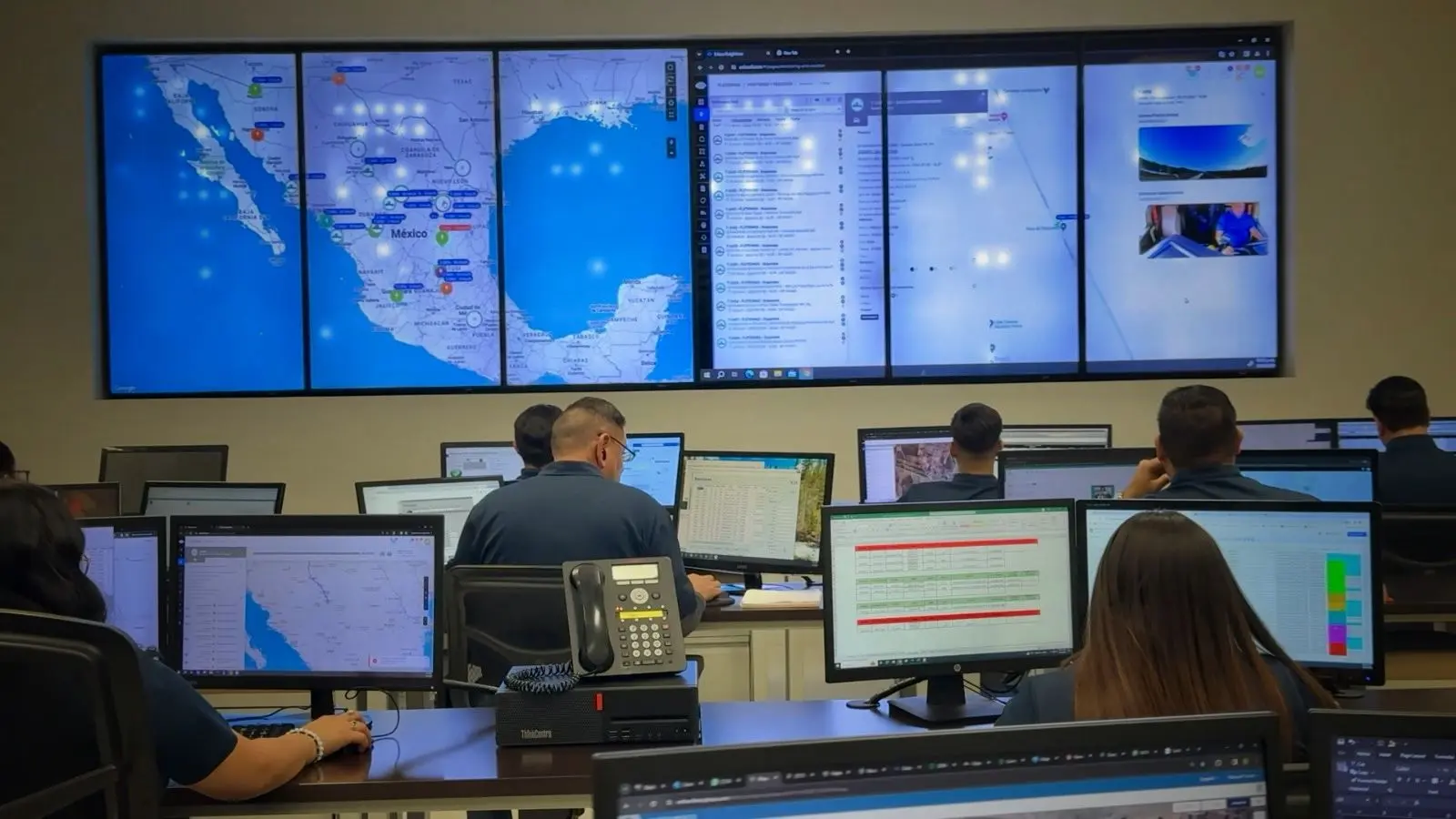 Videowall con mapa de México y rastreo de unidades